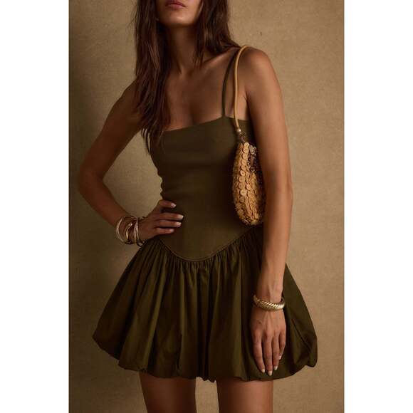 12th Tribe Dresses & Skirts - 12th Tribe Eternal Olive Bubble Hem Mini Dress Size MM